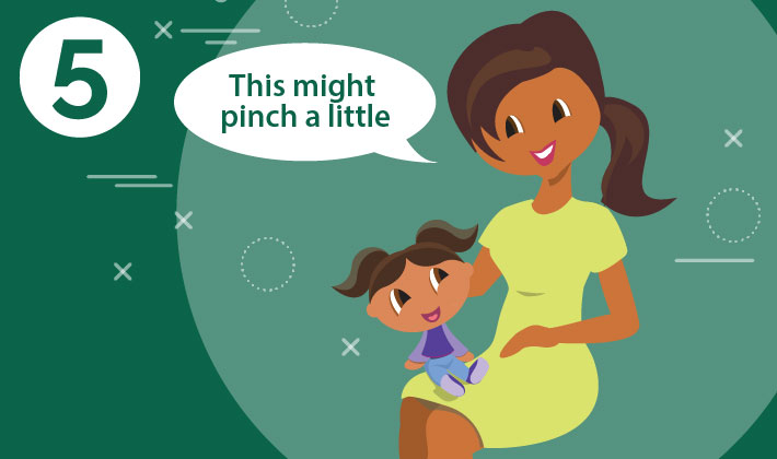 5-less-stressful-honest Mom telling baby, "This might pinch a little."