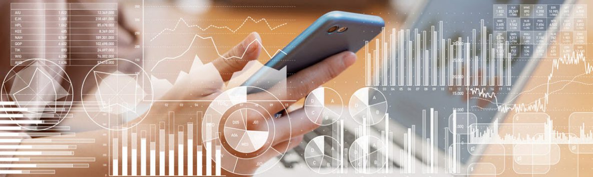 covid-vac-reporting-banner Data visualization over an image of a woman using a smart phone and laptop