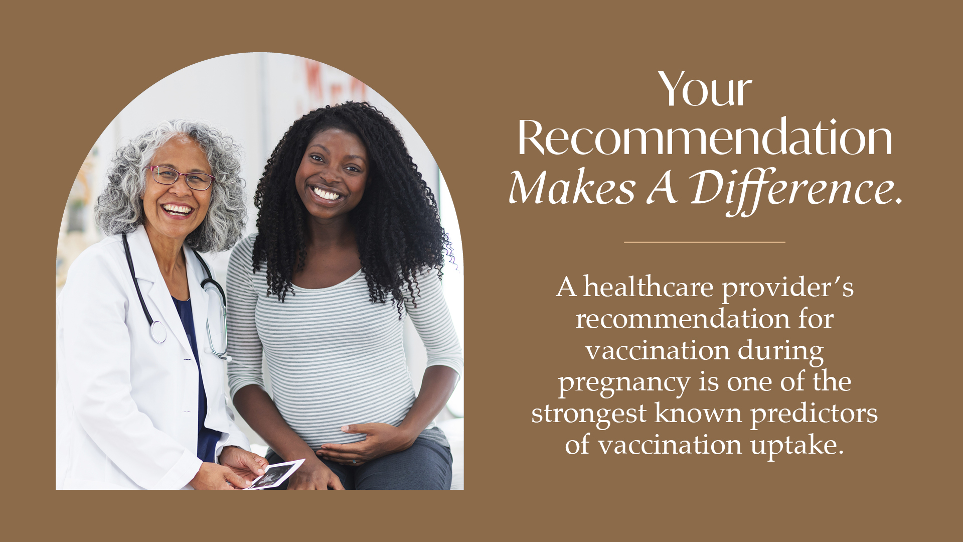 From Me, To You Doctor and Pregnant Patient A doctor and patient sitting together and smiling.