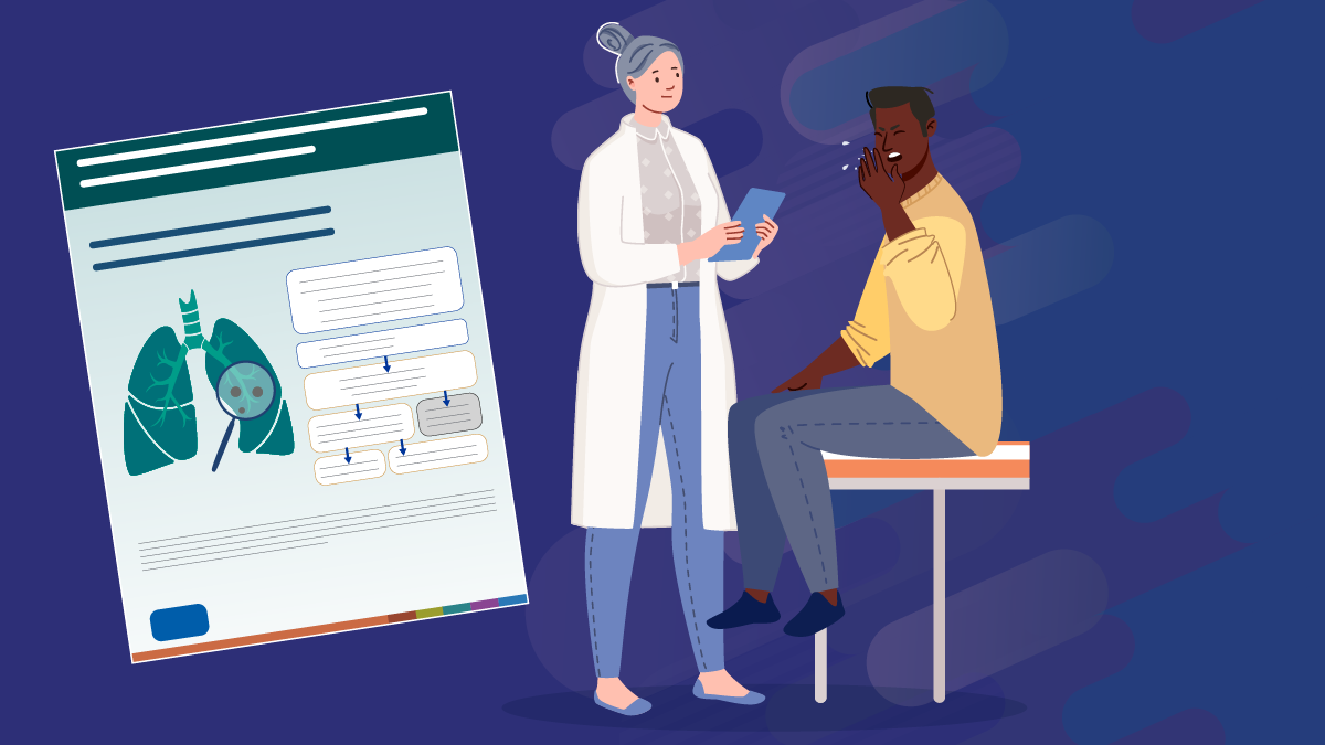 HCP examining a patient and reviewing an algorithm.