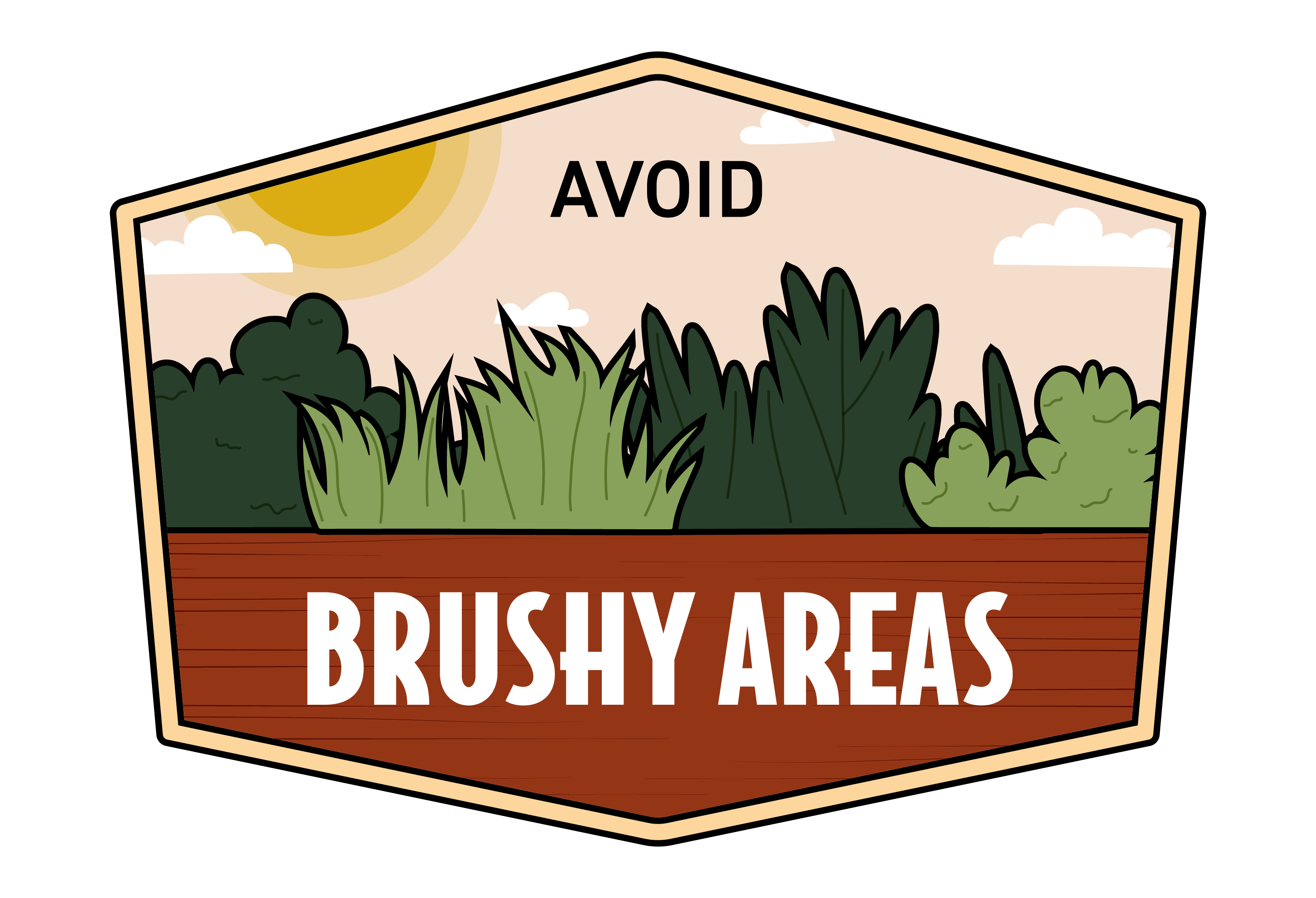 Fight the Bite personal protective behavior badge promoting avoidance of brushy areas.
