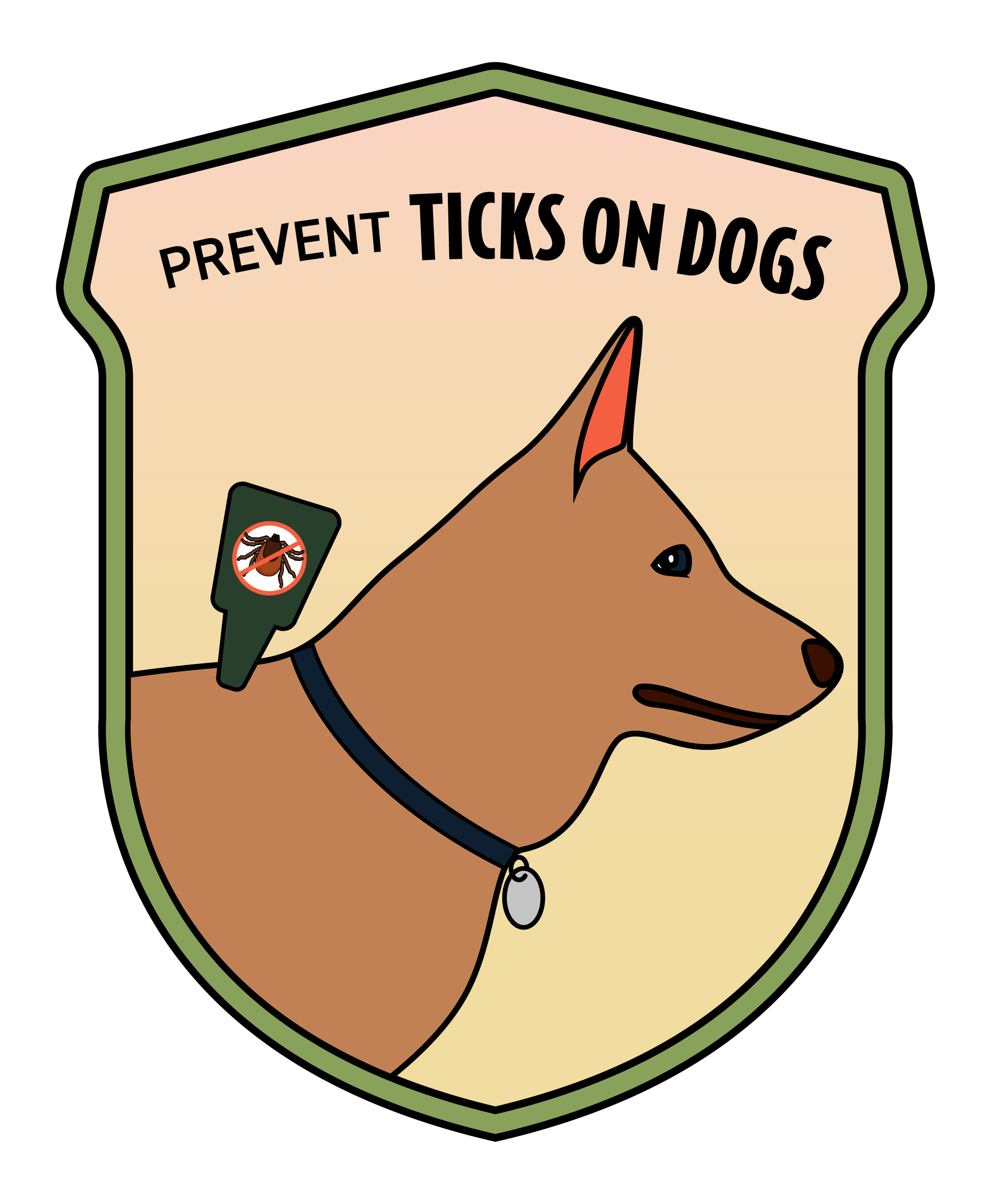 Fight the Bite protective behavior badge showing treatment of pet to prevent ticks.