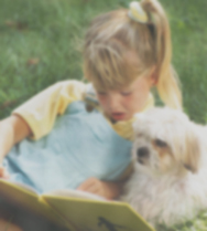 A picture of a girl and her dog, but the image is cloudy and the colors less vibrant.