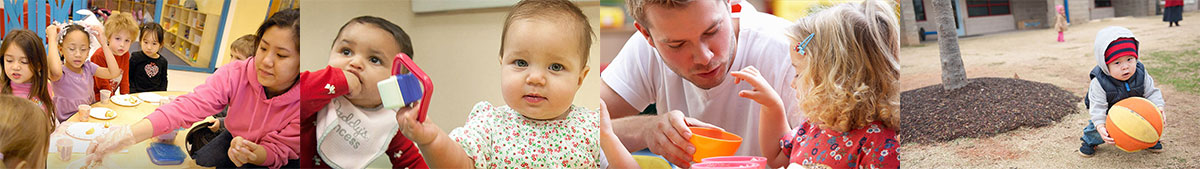 Collage of early care providers working with children A collage of children at play and early care professionals working with children