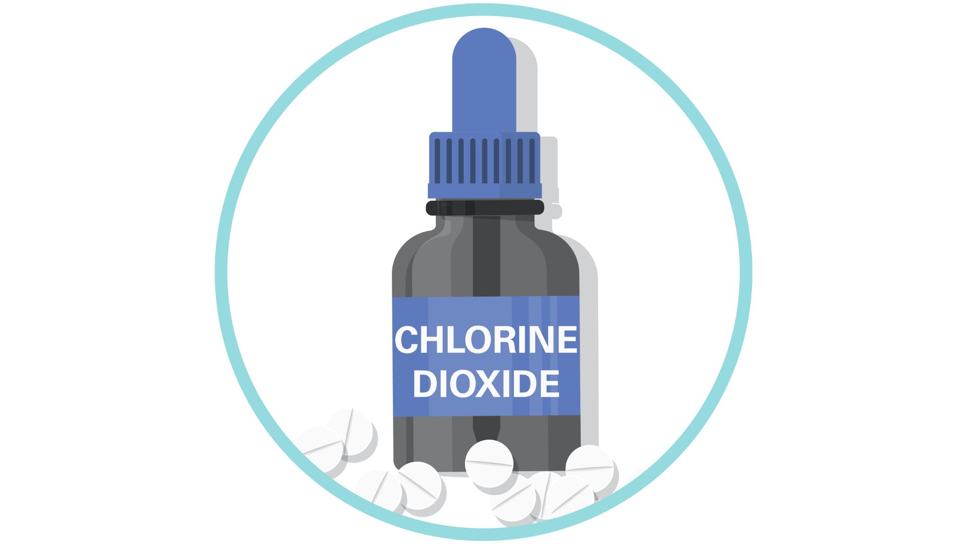 Water disinfection chemicals icon Illustration of a dropper bottle containing chlorine dioxide and chemical disinfection tablets for water