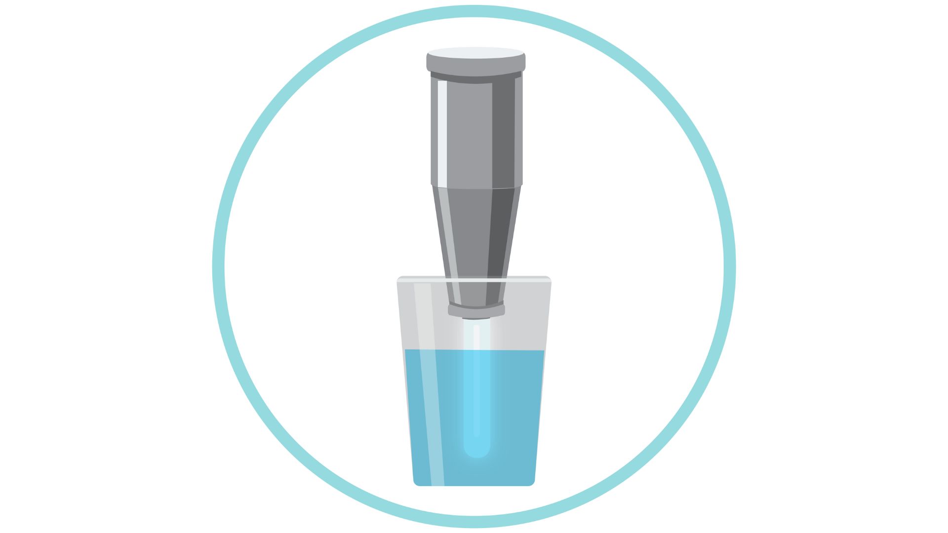 UV light disinfection icon Illustration of the wand of a portable UV light unit in a glass of clear water
