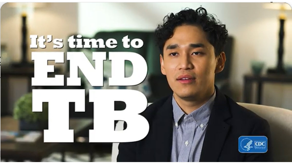 Tenzin's World TB Day Video TB survivor Tenzin is pictured next to white text reading "It's time to end TB."