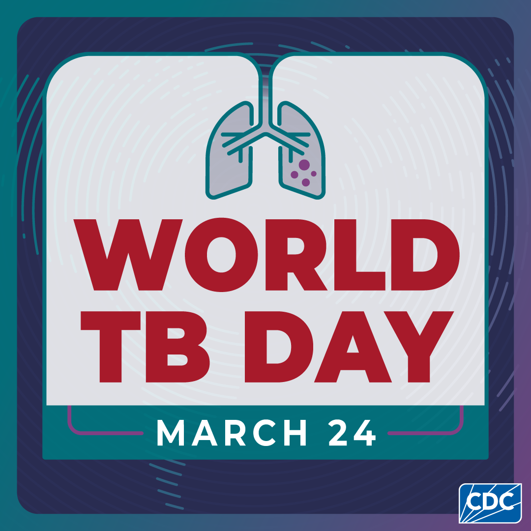 World TB Day 1080x1080px An outline of lungs over a map of the world. World TB Day March 24.