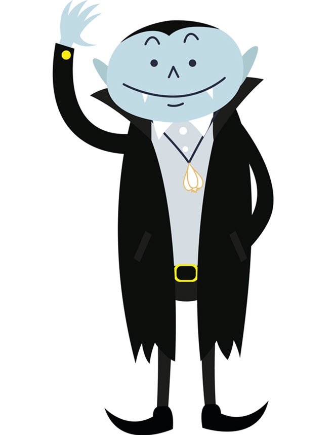 World TB Day History Vampire 660x858 Cartoon drawing of vampire with blue skin, wearing a black long coat and garlic around his neck