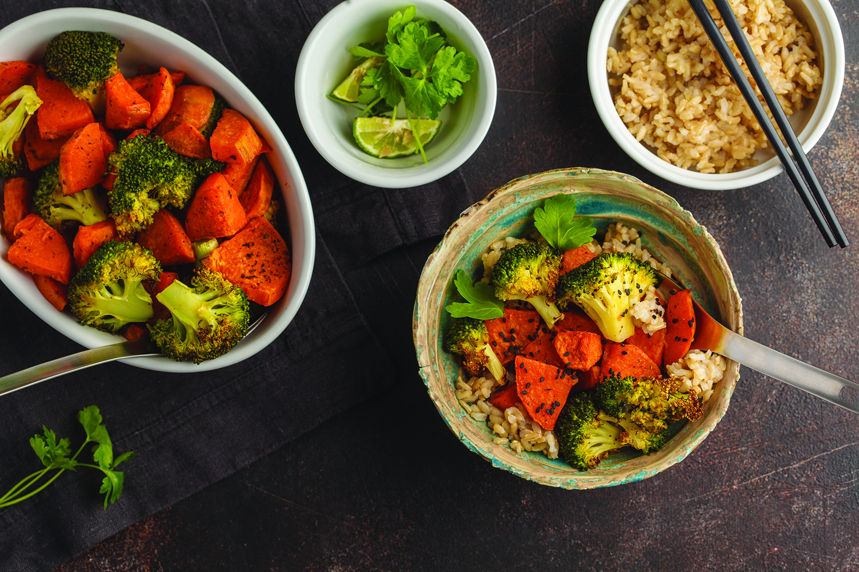 Photo of a roasted vegetables in bowls