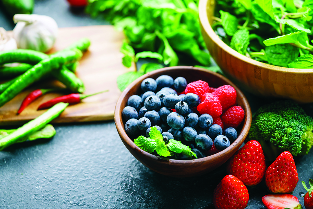 Photo of a layout of healthy foods and berries