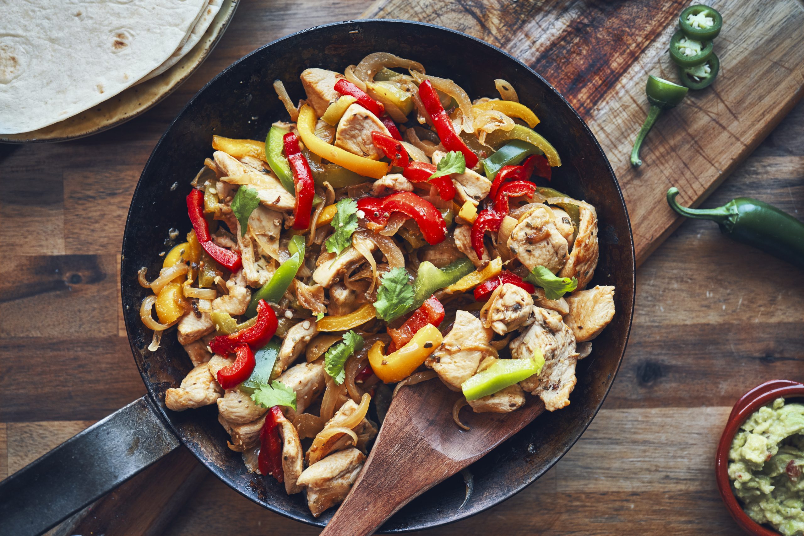 Food frying in a pan.