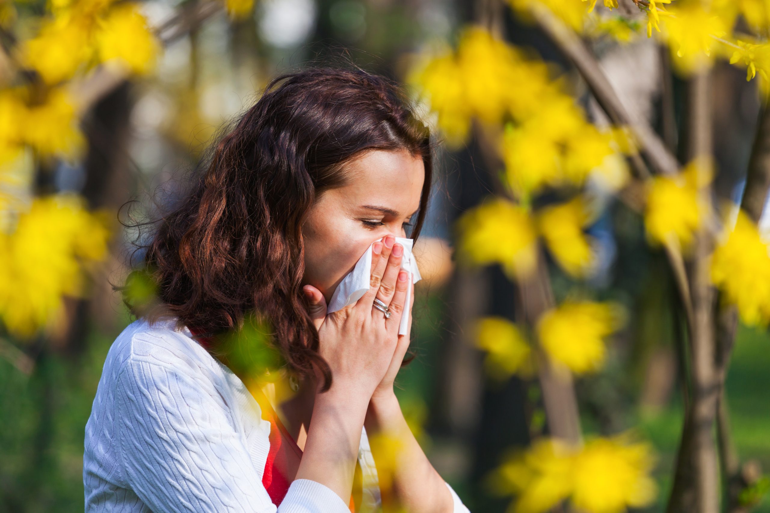 Traveler blowing their nose.