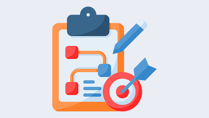 Sample Action Plan A clipboard, a sheet of paper with blocks and lines, a pencil, and a target with an arrow